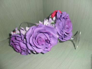 Объемный ободок Сиреневые розы из фоамирана ручной работы