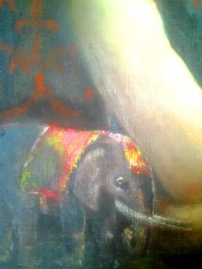 Картина маслом"Девочка со слоном"  ручной работы