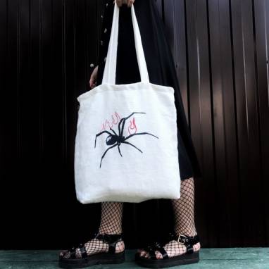 Шоппер, сумка для покупок из льна с пауком ручной работы