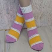 Носки женские - домашняя обувь " Белый - розовый - жёлтый "