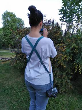 Разгрузка фотографа кожаная на 2 камеры (turquoise) soft ручной работы