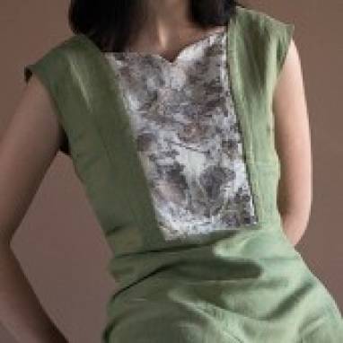 Платье льняное maxi с фрагментом экопринта "Листья после дождя" ручной работы