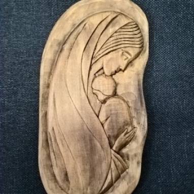  Деревянная скульптура, вырезанная вручную - Мария с младенцем ручной работы