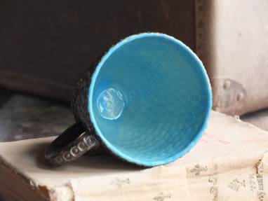 кружка керамическая металлик голубая ручной работы