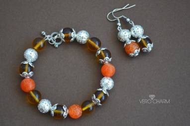 Комплект украшений: браслет и серьги с натуральными камнями ручной работы