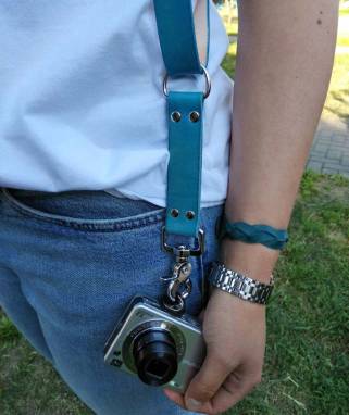 Разгрузка фотографа кожаная на 2 камеры (turquoise) soft ручной работы