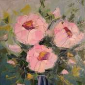 Картина маслом  с изображением розовых цветов 