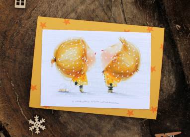 праздничная открытка: а снежинки лезут целоваться ручной работы