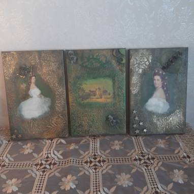 Три декоративных панно "Victorian Lady" ручной работы