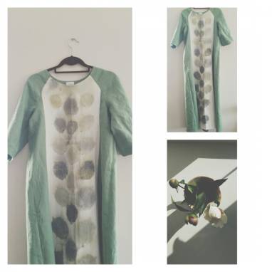 Платье льняное с фрагментом экопринта "Природа" ручной работы