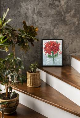 Картина маслом "Коралловый цветок" ручной работы