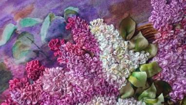 Картина 2015 год вышитая атласными лентами "Запах весны" ручной работы