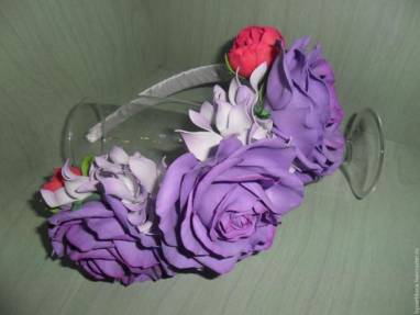 Объемный ободок Сиреневые розы из фоамирана ручной работы